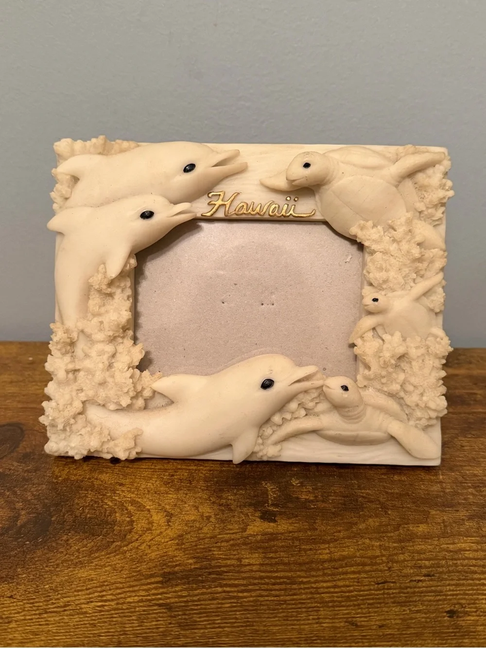 Hawaii Dolphin Sea Turtle Resin Picture Frame 3D Coastal Ocean Coral Souvenir